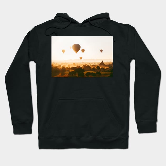 Hot-Air Balloons Flying Over Bagan Pagodas in Myanmar (Burma) Hoodie by visualspectrum